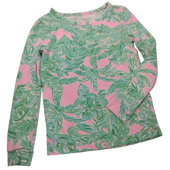 Lilly Pulitzer Other - Lilly Pulitzer Sammy Pajama Shirt Youth Girls 4 Top Only Palms Pink Green Beach